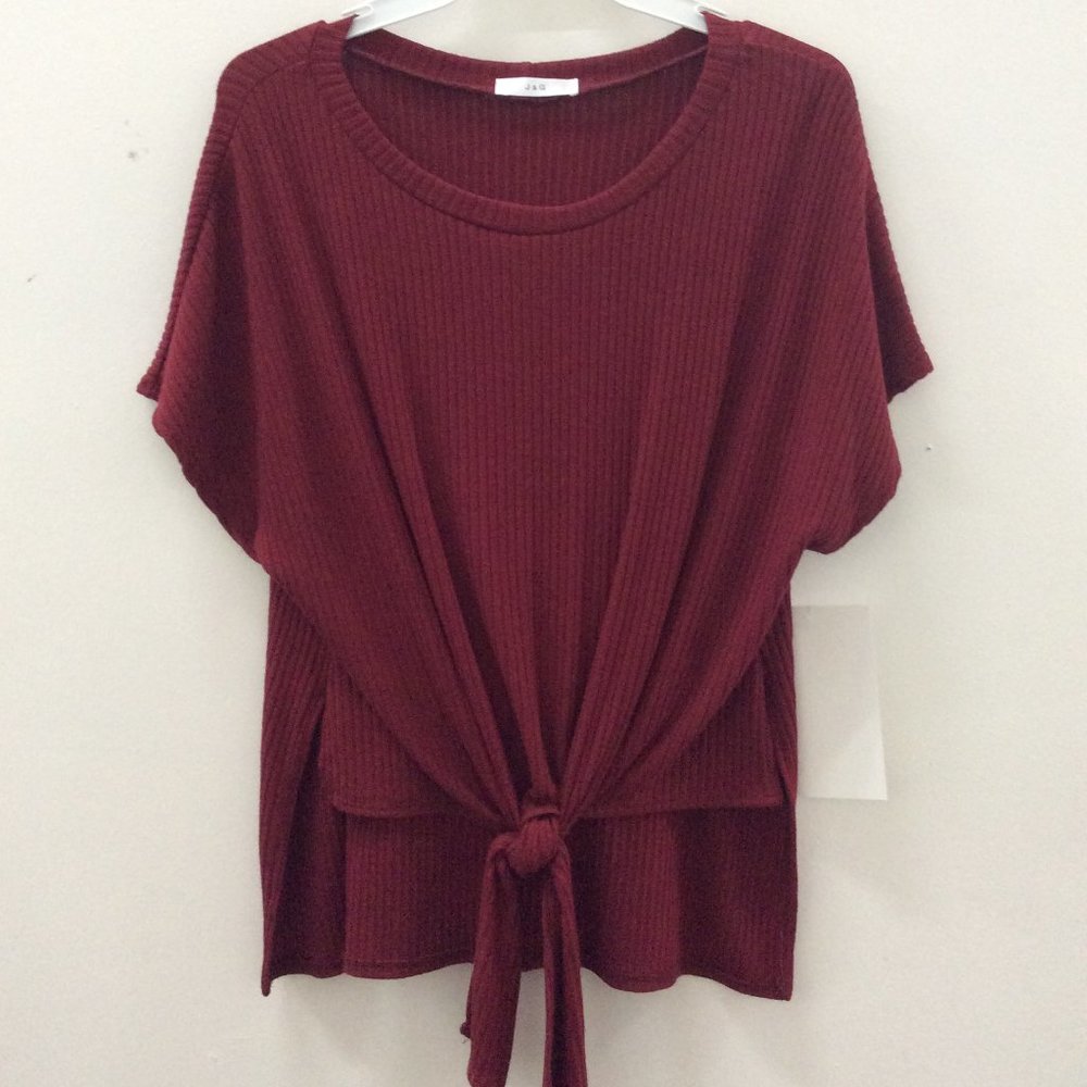 high low maroon short sleeve sweater